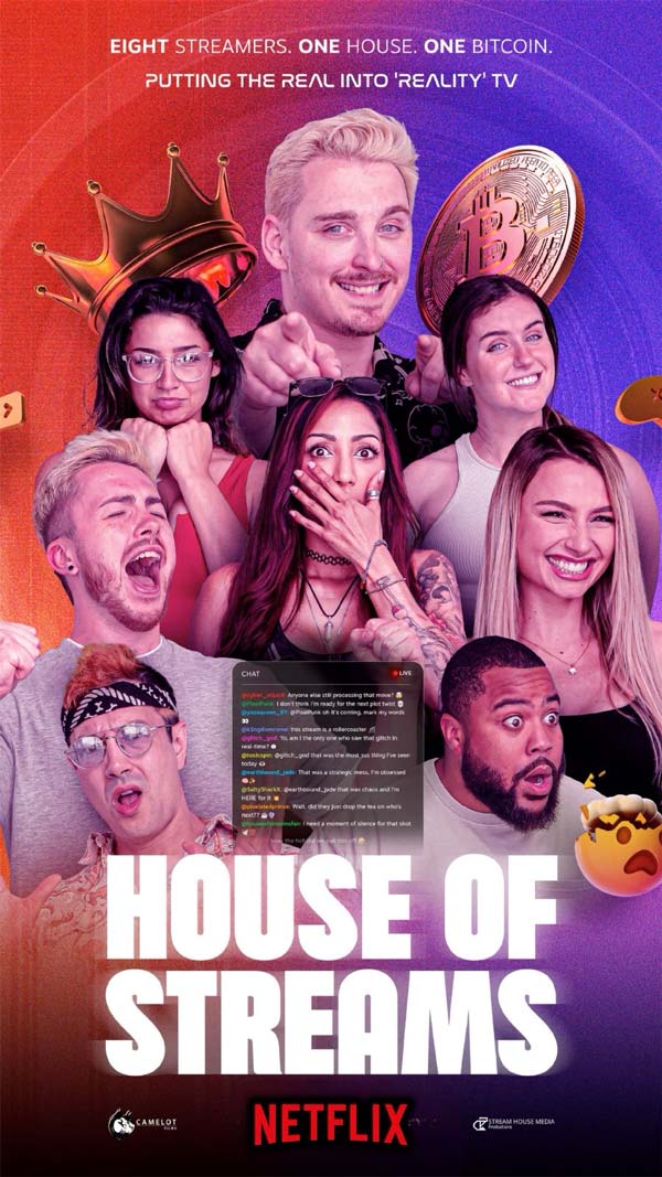House of Streams on Netflix, an image of 8 streamers in a reality TV show